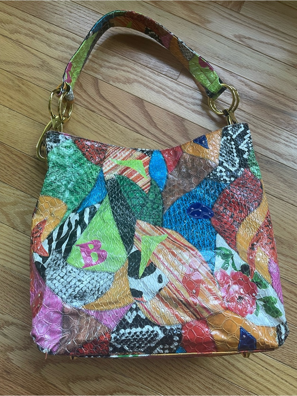 Braciano Multicolor Patchwork Hobo Bag in Green, Blue, Pink, Orange, Yellow